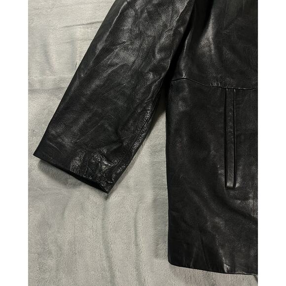 Men's L Wilsons Black Leather Coat Removable Thinsulate Lining Zip Up Minimalist - Picture 11 of 16